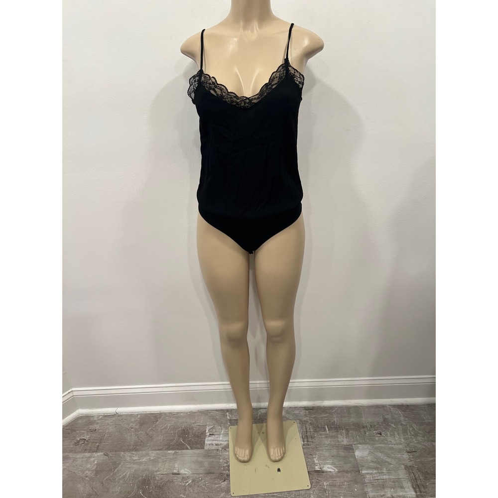 Sophie Rue Bodysuit Womens Black Lace Trim Camisole Bodysuit Small New w Tags